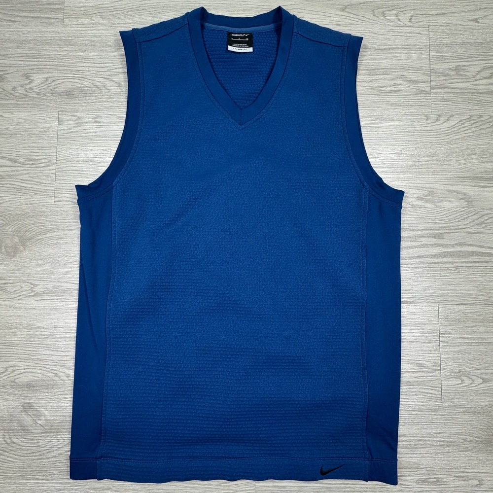 Nike Men's Golf Vest Therma-FIT V-Neck‎ Pullover Blue Small Textured Stretch